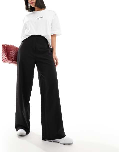 ASOS DESIGN tailored wide leg dad trousers in black - view 1