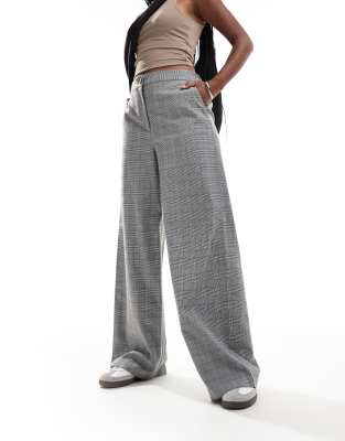 ASOS DESIGN tailored wide leg dad trousers in grey and brown check-Multi