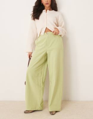 ASOS DESIGN tailored wide leg dad trousers with linen in green