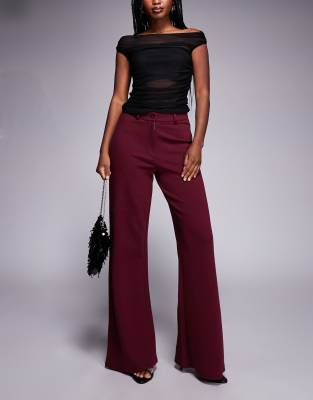 Asos Design Tailored Wide Leg Jersey Pants In Burgundy