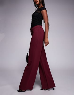 Asos Design Tailored Wide Leg Jersey Pants In Burgundy