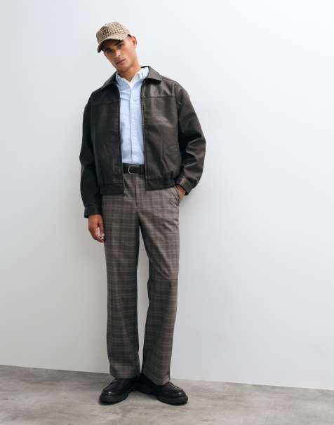 ASOS DESIGN tailored wide leg pant in brown check - view 1