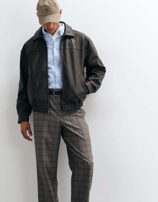 ASOS DESIGN tailored wide leg pant in brown check, 4 of 5