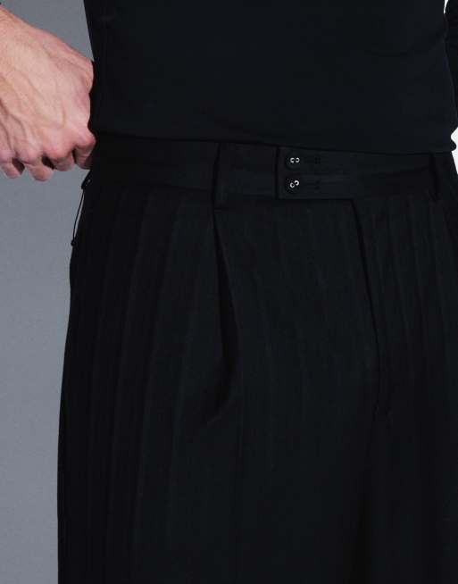 ASOS DESIGN tailored wide leg pants in black jacquard textured stripe, 2 of 5