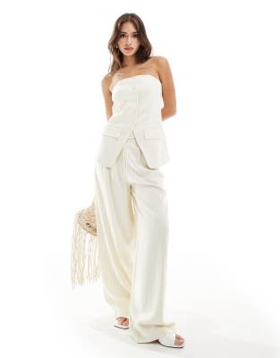 tailored wide leg pants in cream stripe-Multi