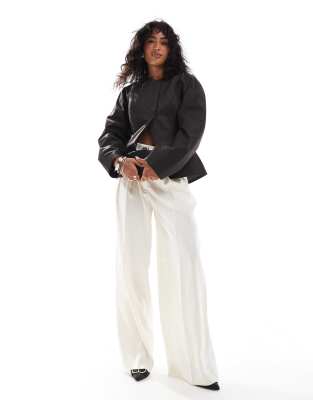 Asos Design Tailored Wide Leg Pants In Cream-neutral