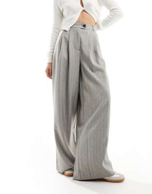 Shop Asos Design Tailored Wide Leg Pants In Gray Textured Stripe