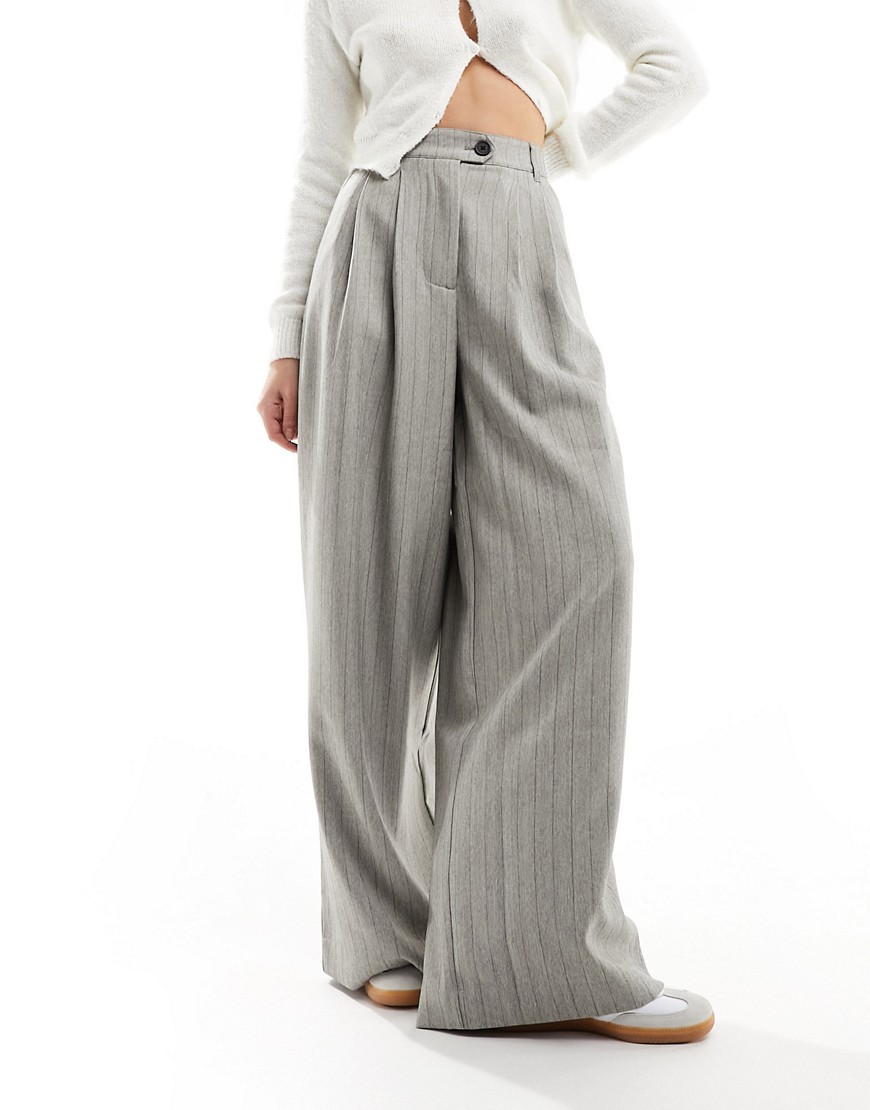Asos Design Curve Tailored Wide Leg Pants In Gray Textured Stripe