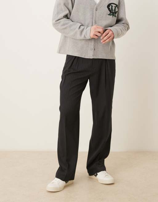 ASOS DESIGN tailored wide leg pants in navy pinstripes, 2 of 5