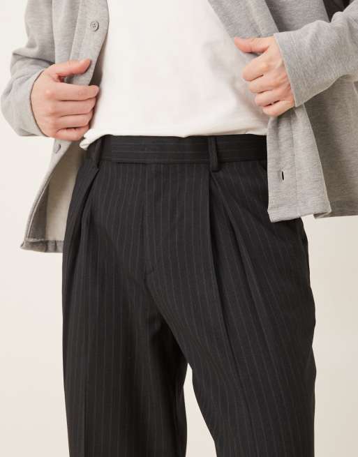 ASOS DESIGN tailored wide leg pants in navy pinstripes, 5 of 5