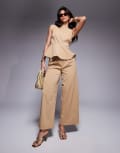[ASOS DESIGN] ASOS DESIGN tailored wide leg pants in tan (part of a set)-Brown 12 Tan