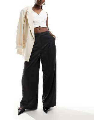 Asos Design Tailored Wide Leg Pants With Asymmetric Buckle Detail In Gray Stripe-multi