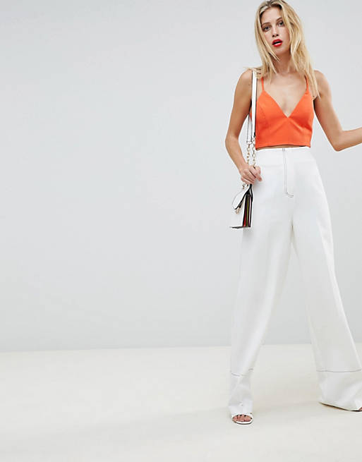 ASOS DESIGN Tailored Wide Leg Pants with Contrast Stitching