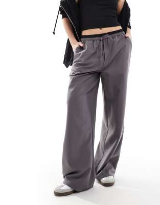 tailored wide leg pants with contrast waistband in charcoal-Gray