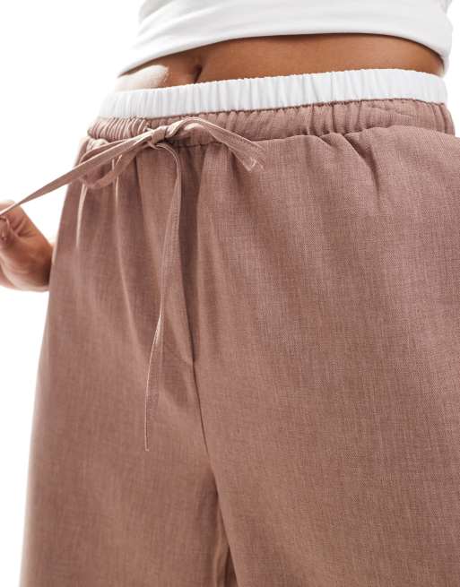 ASOS DESIGN tailored wide leg pants with contrast waistband in mink, 3 of 5