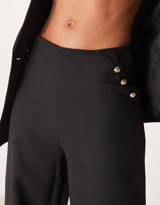 ASOS DESIGN tailored wide leg pants with gold button detail in black, 3 of 5