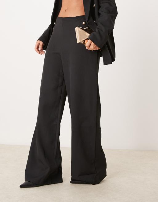 ASOS DESIGN tailored wide leg pants with gold button detail in black, 4 of 5