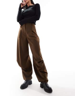 Asos Design Tailored Wide Leg Pants With Knee Pleat Detail In Brown