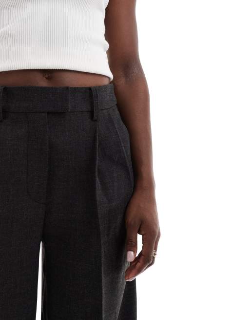 ASOS DESIGN tailored wide leg pants with military tab in black, 3 of 5