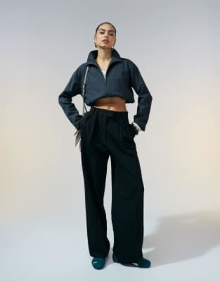 Asos Design Tailored Wide Leg Pants With Pleat Detail