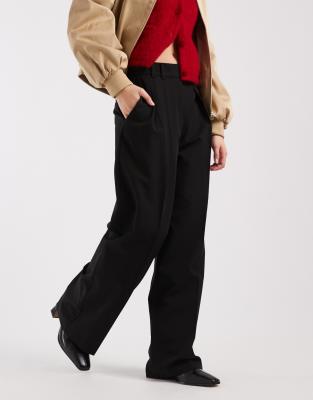 Asos Design Tailored Wide Leg Pants With Pleat Detail In Black