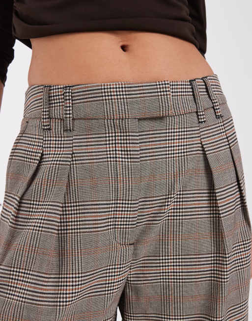 ASOS DESIGN Tailored wide leg pants with pleat detail in brown check, 2 of 5
