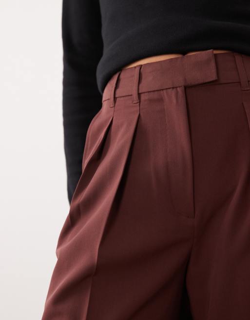 ASOS DESIGN Tailored wide leg pants with pleat detail in deep brown, 5 of 5