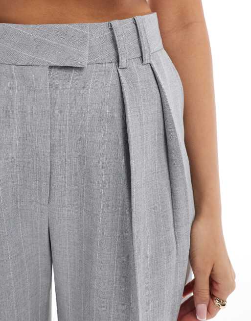 ASOS DESIGN tailored wide leg pants with pleat detail in gray stripe