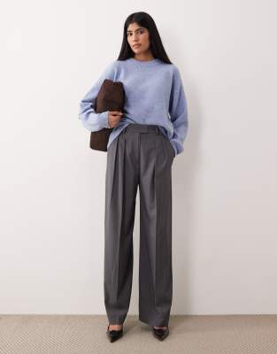 Asos Design Tailored Wide Leg Pants With Pleat Detail In Gray