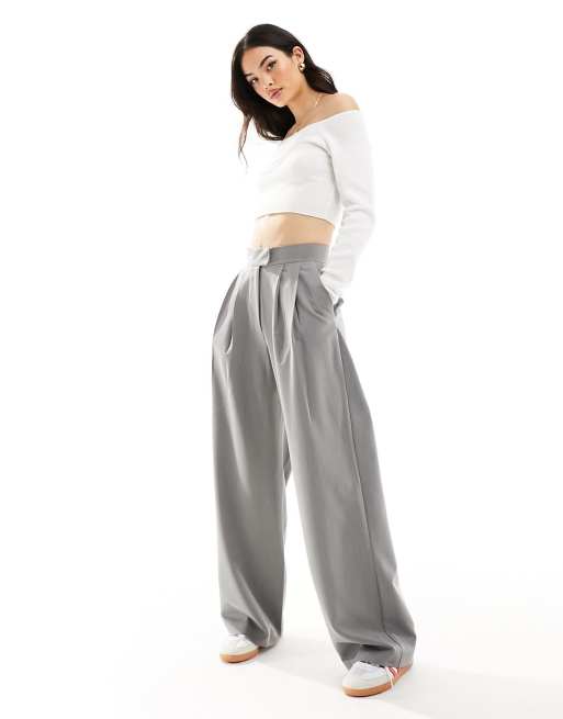 ASOS DESIGN tailored wide leg pants with pleat detail in gray