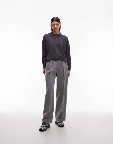ASOS DESIGN tailored wide leg pants with pleat detail in gray - view 1