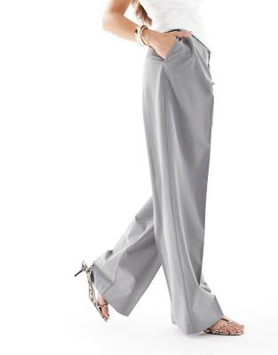 Asos Design Tailored Wide Leg Pants With Pleat Detail In Gray