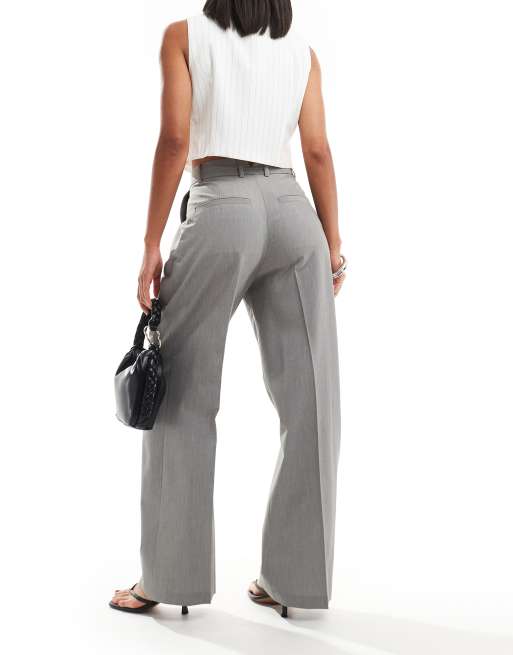 ASOS DESIGN tailored wide leg pants with pleat detail in gray