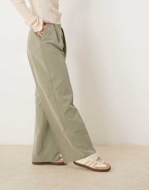 ASOS DESIGN tailored wide leg pants with pleat detail in khaki