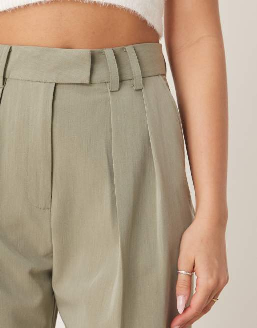 ASOS DESIGN tailored wide leg pants with pleat detail in khaki, 5 of 5