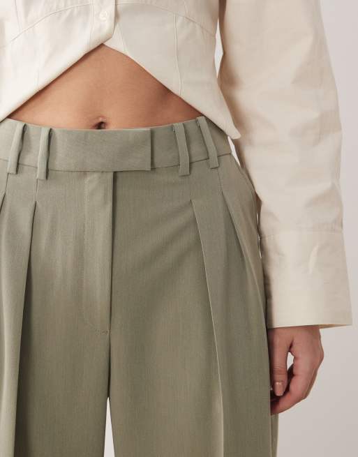ASOS DESIGN tailored wide leg pants with pleat detail in khaki, 5 of 5