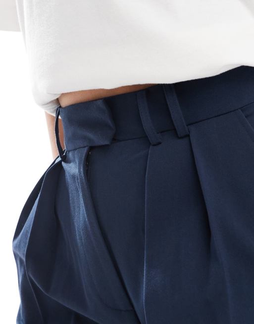 ASOS DESIGN tailored wide leg pants with pleat detail in navy, 3 of 5