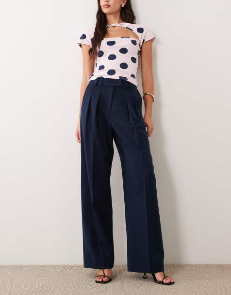 ASOS DESIGN tailored wide leg pants with pleat detail in navy - view 1