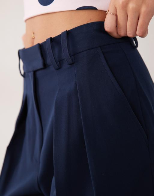 ASOS DESIGN tailored wide leg pants with pleat detail in navy, 2 of 5