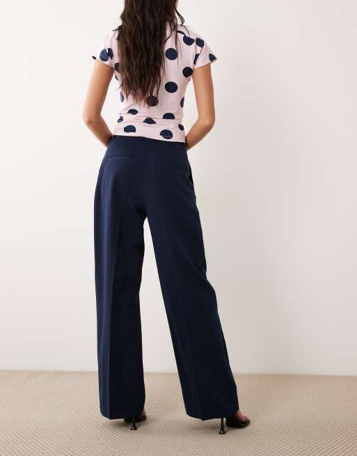 ASOS DESIGN tailored wide leg pants with pleat detail in navy, 3 of 5