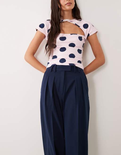 ASOS DESIGN tailored wide leg pants with pleat detail in navy, 4 of 5
