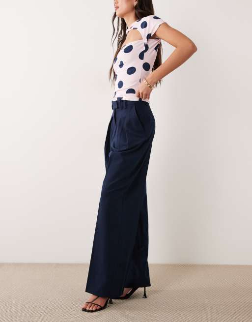 ASOS DESIGN tailored wide leg pants with pleat detail in navy, 5 of 5