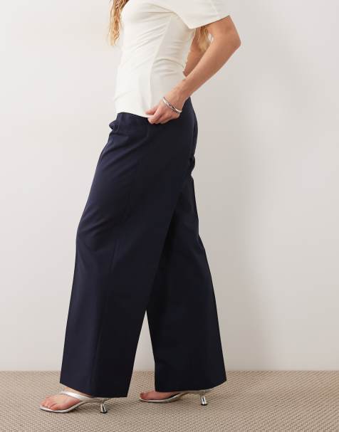 ASOS DESIGN Tailored wide leg pants with pleat detail in navy - view 1