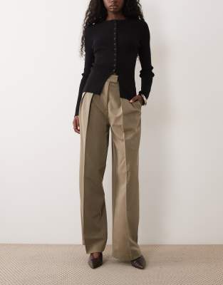 Asos Design Tailored Wide Leg Pants With Pleat Detail In Green