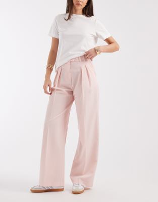 Asos Design Tailored Wide Leg Pants With Pleat Detail In Pink