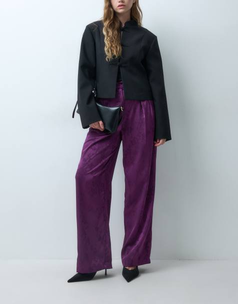 ASOS DESIGN Tailored wide leg pants with pleat detail in purple jacquard - view 1