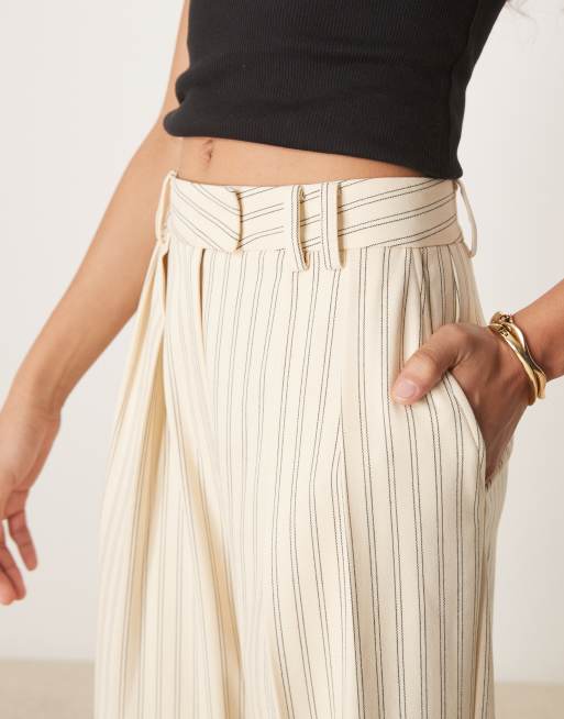 ASOS DESIGN tailored wide leg pants with pleat details in buttermilk stripe