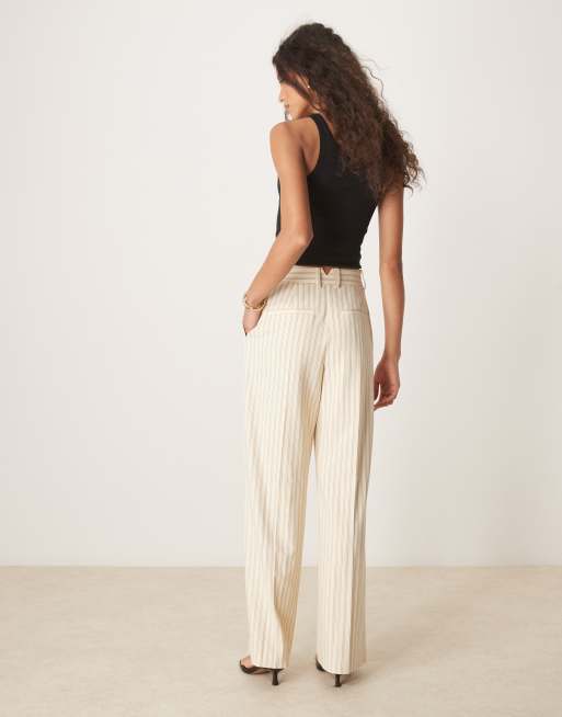 ASOS DESIGN tailored wide leg pants with pleat details in buttermilk stripe