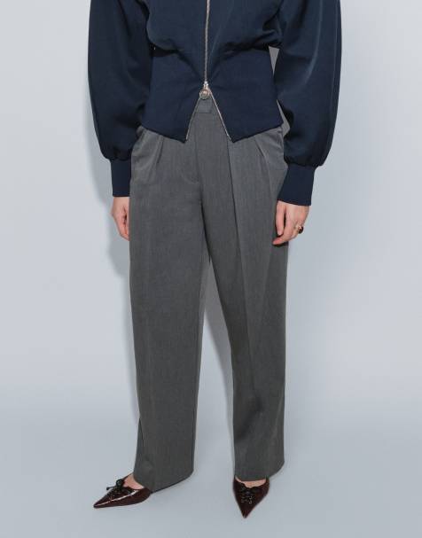 ASOS DESIGN Tailored wide leg pants with pleated detailing in charcoal - view 1