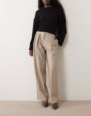 Asos Design Tailored Wide Leg Pants With Pleated Detailing In Brown
